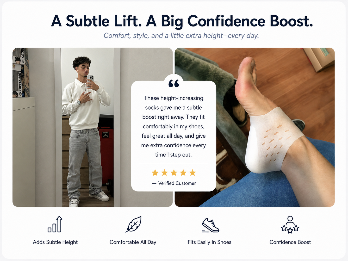 Customer testimonial 3 for Hidden Lift Socks